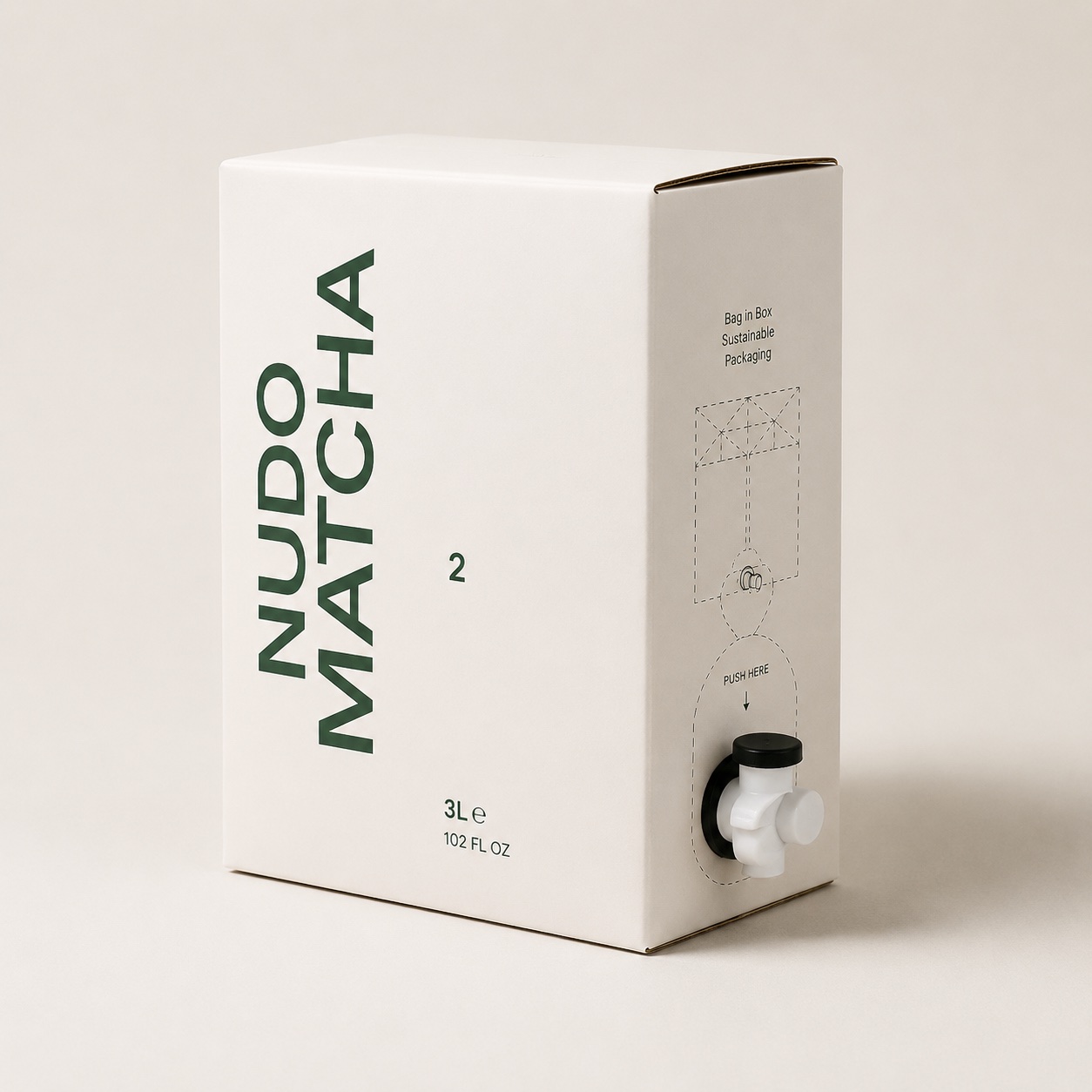 Nudo Matcha Bag-in-Box, 3 Liter, cremefarben mit Zapfhahn